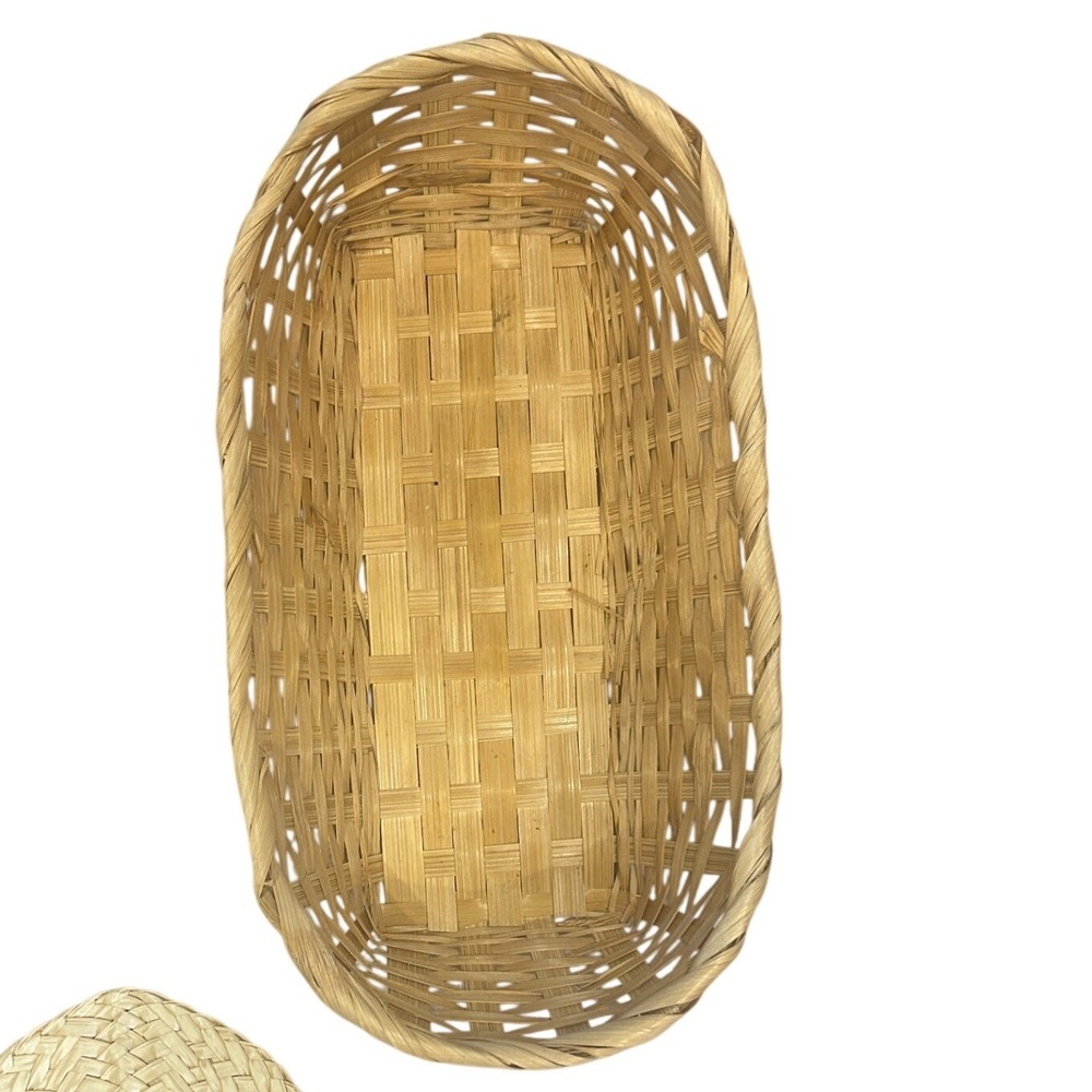 Handwoven Wicker Basket Set Oval Boho Wall Decor Natural Rattan Cottagecore - Picture 6 of 9